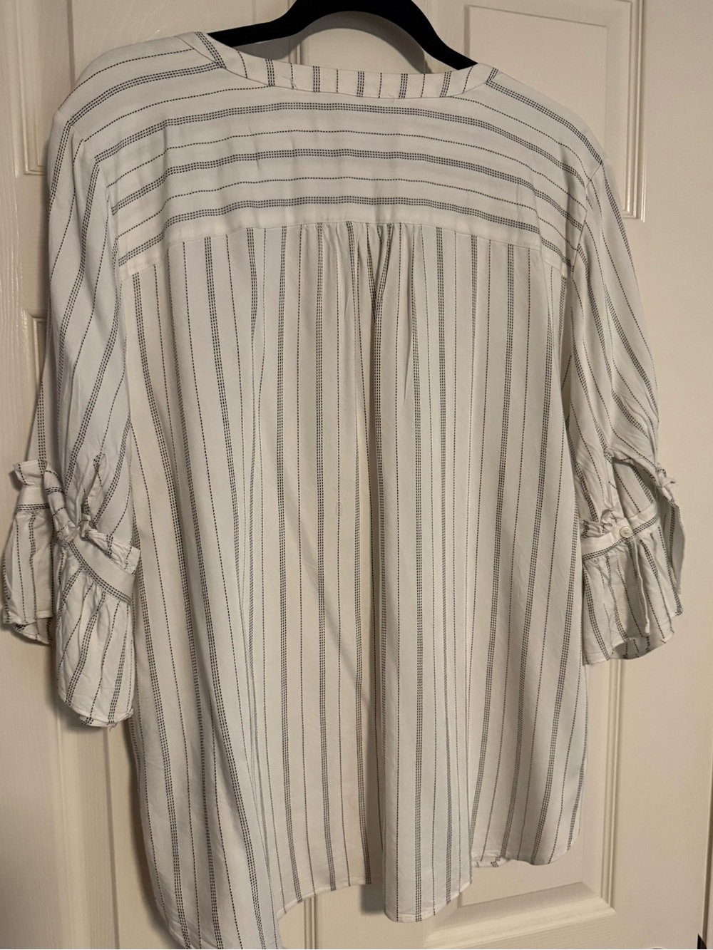 LOFT White Striped Split Neck Shirt - Picture 2 of 8